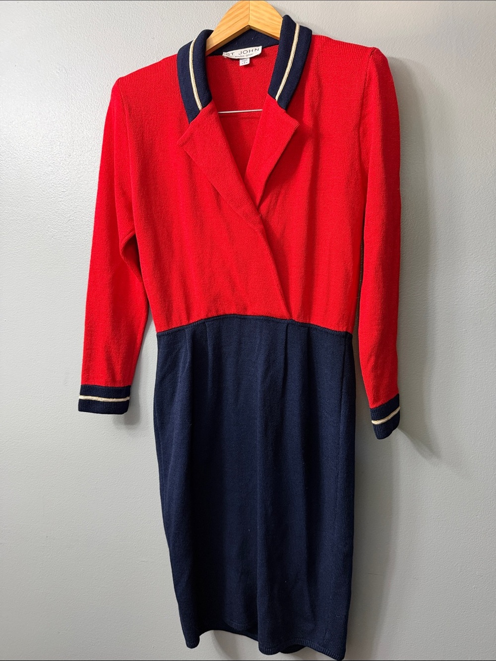 St. John vintage Red and Navy Knit Colorblock Dress 8